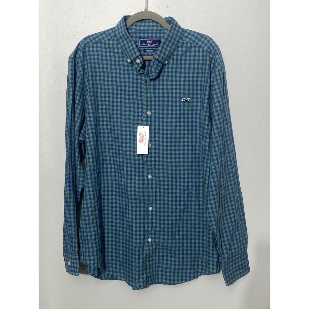 NEW Vineyard Vines Whale Button Down Blue Green Gingham Preppy Classic Size XL